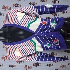 Vintage Robert Scott Ltd hand knit mix blend 3D texture LG ocean scene cardigan